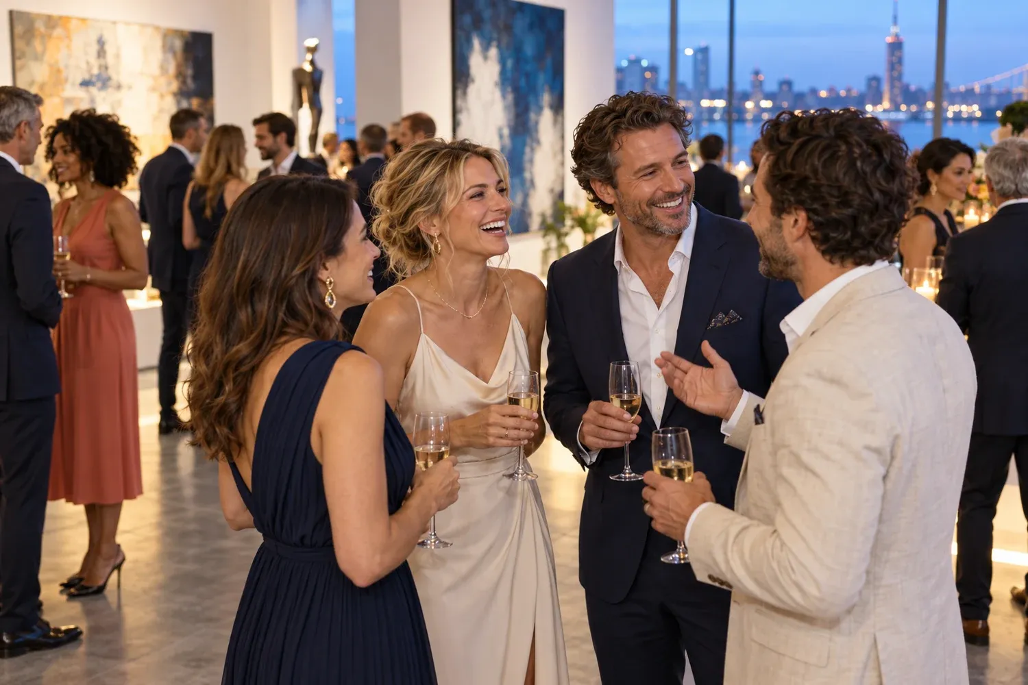 Guests talking at a stylish reception