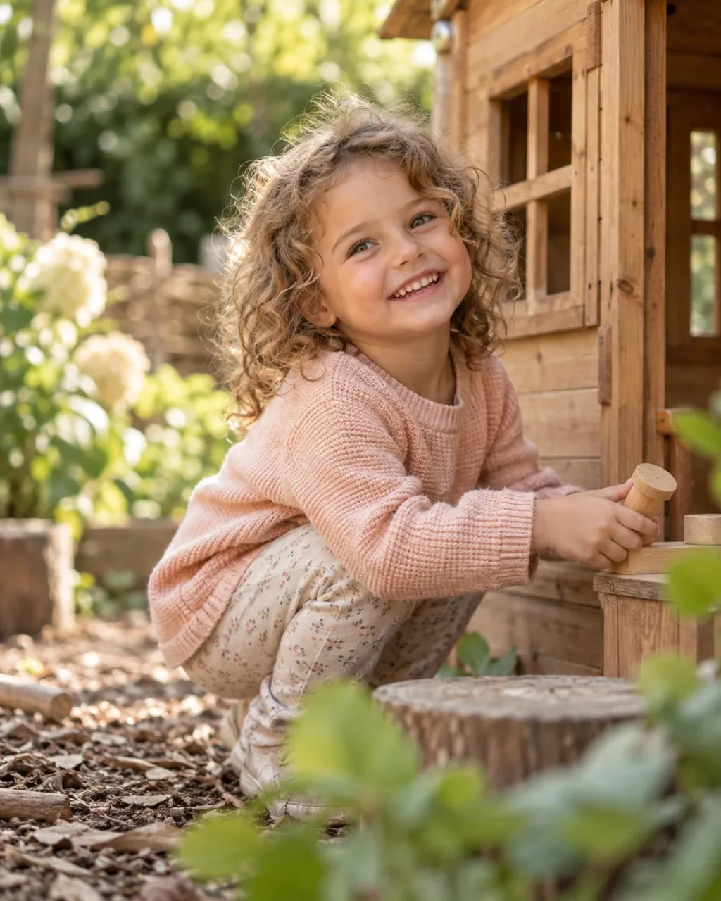 Happy nursery child at the playhouse